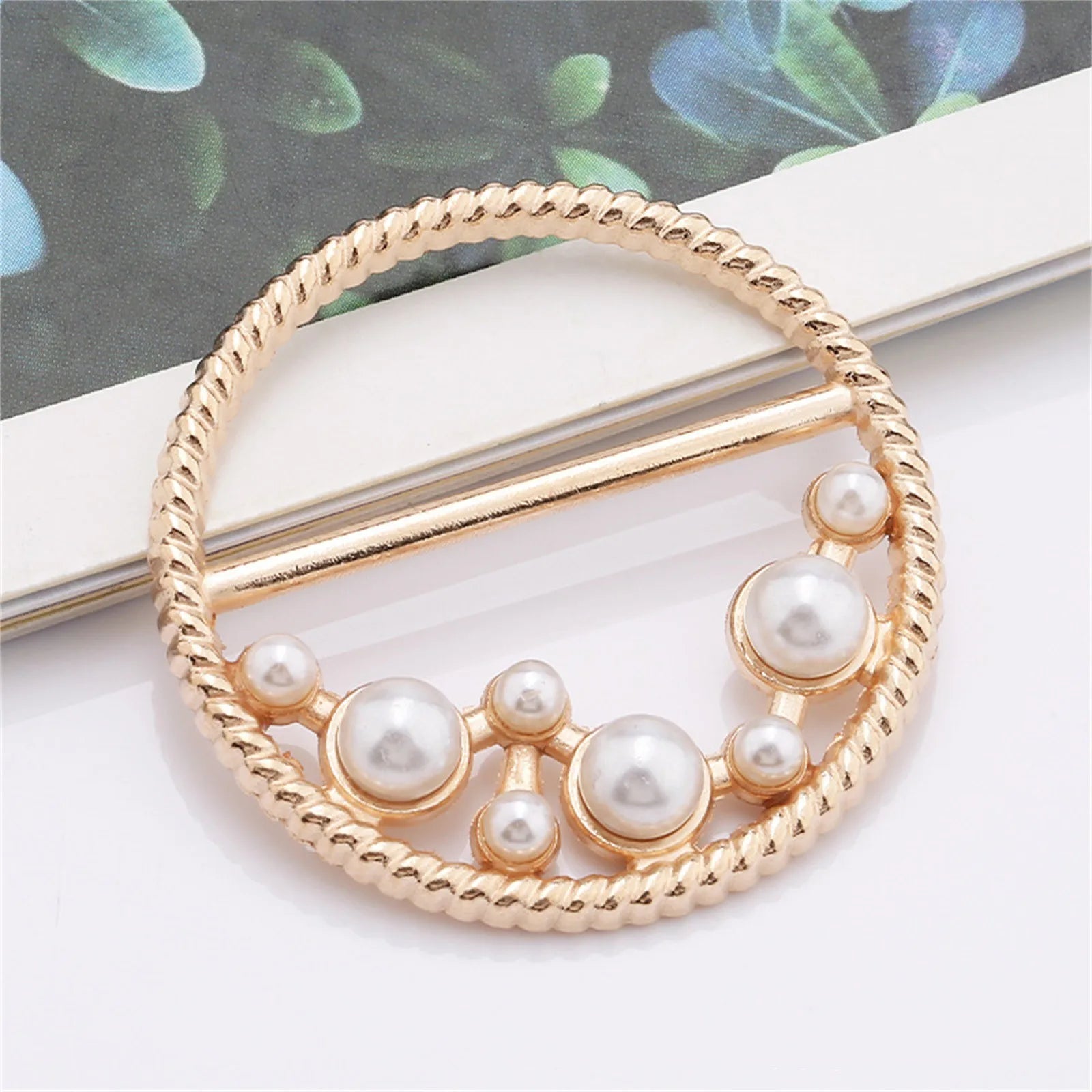 New Fashion Corner Hem Waist Knotted Brooches Crystal Pearl Metal Hijab Scarf Ring Button Shirt T-shirt Fixed Buckle Accessories Peaceful Pleasures Health and Wellness E One Size