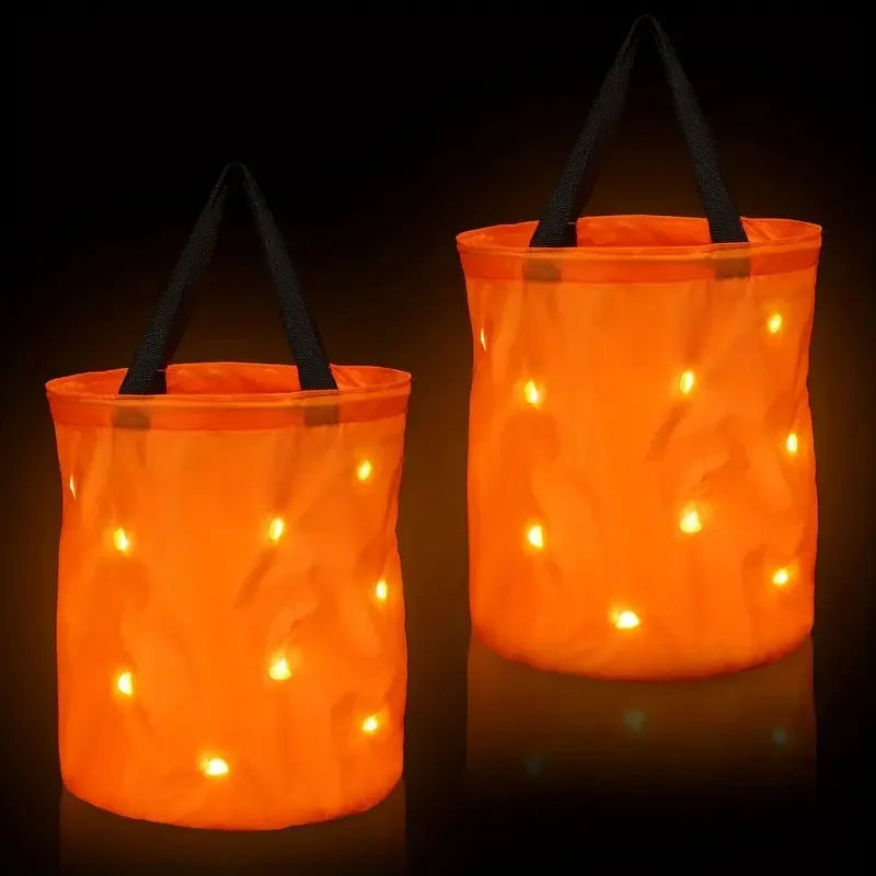 LED Light-Up Halloween Pumpkin Candy Bucket Tote Bag for Kids