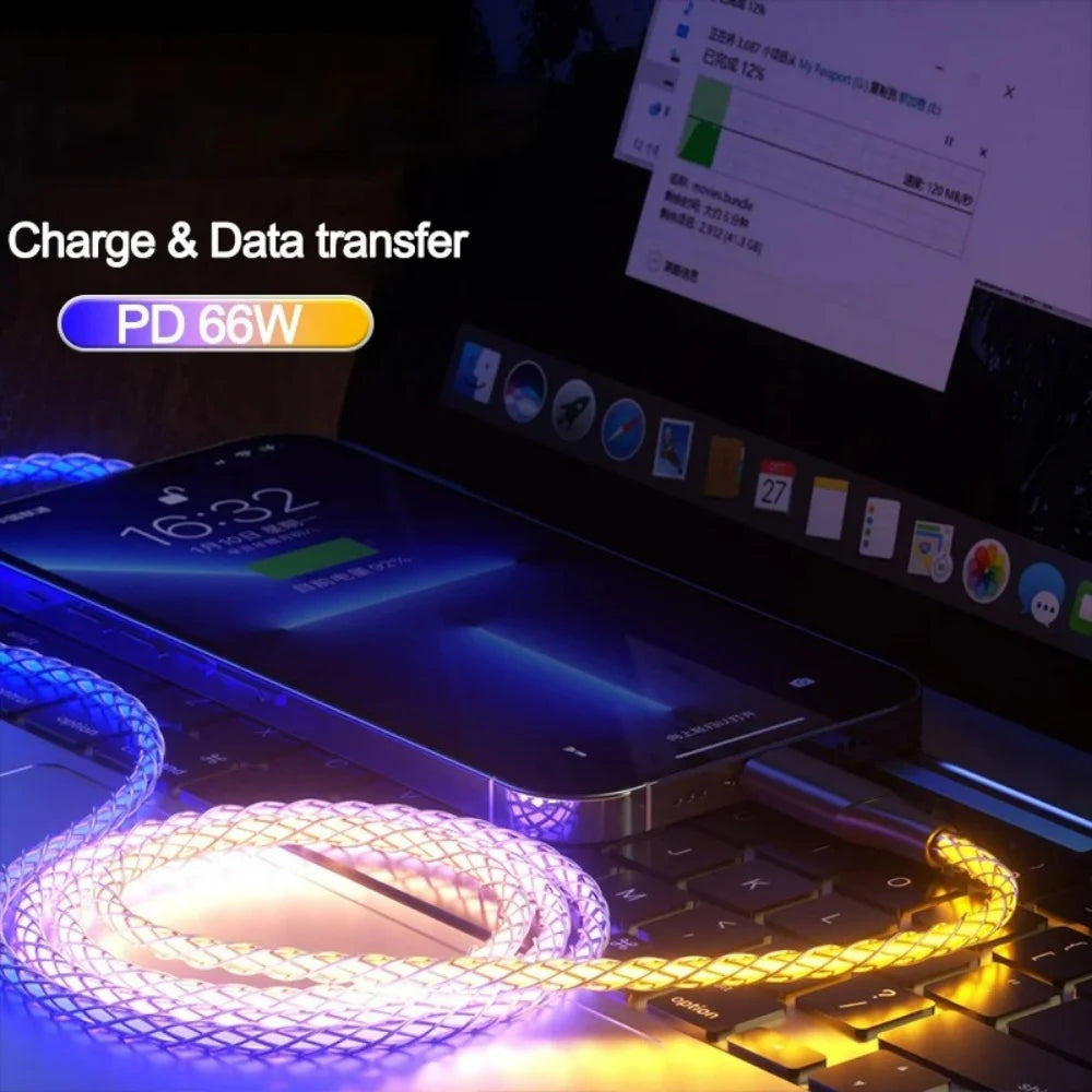 RGB 66W 6A Fast Charging USB-C Cable – Glowing Streamer Cord