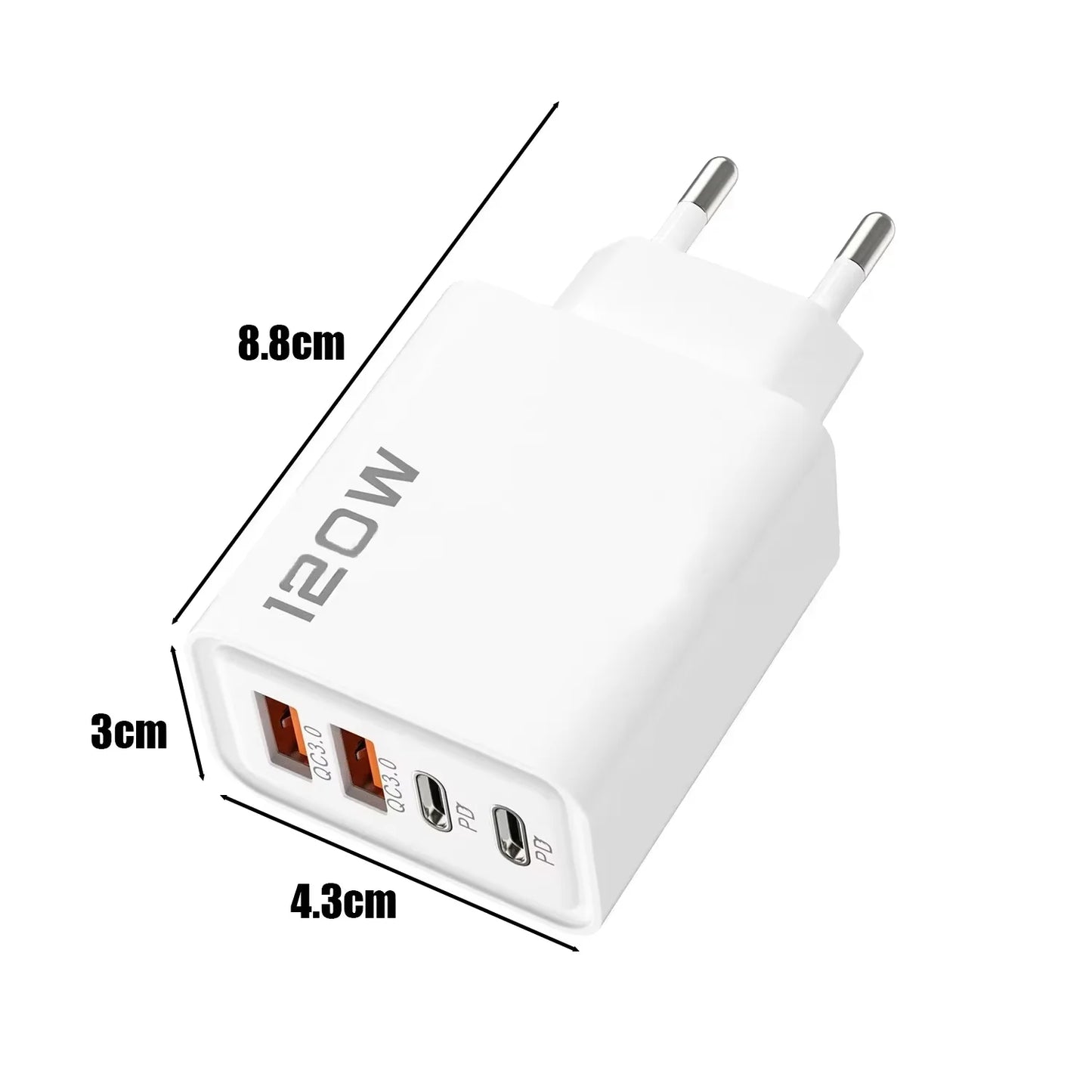 120W 4-Port USB-C Fast Wall Charger | iPhone & Android