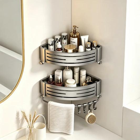 No-Drill Bathroom Corner Shelf | Suction Cup Shampoo Holder Bathroom Corner Shelf Peaceful Pleasures Health and Wellness