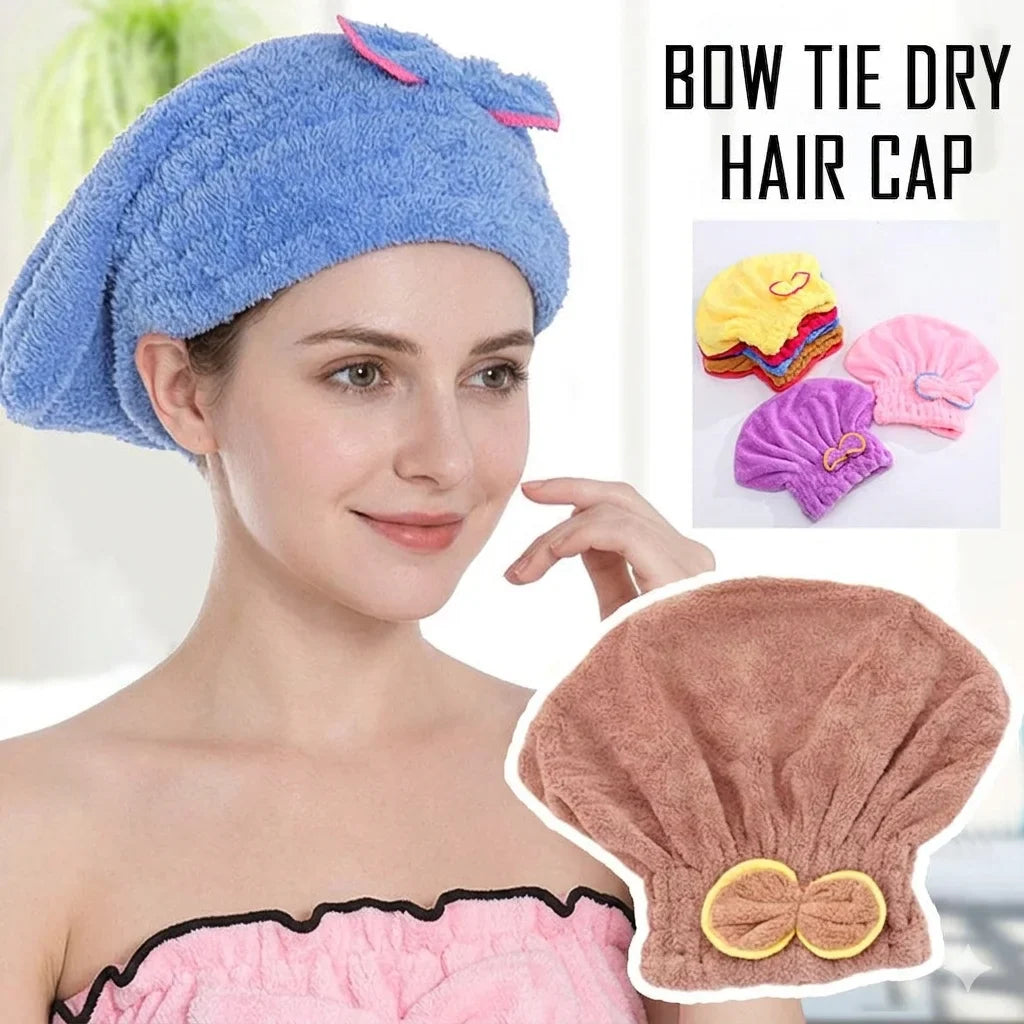 Microfiber Quick Dry Hair Wrap Towel Cap with Bowknot