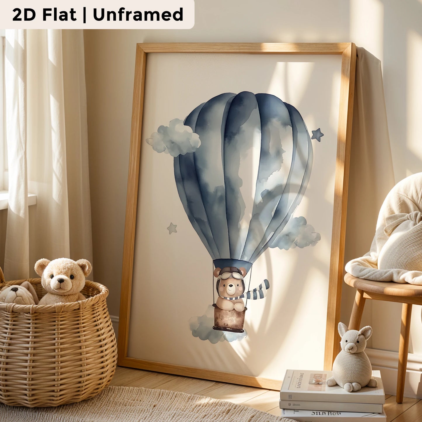 3-Piece Cartoon Blue Bear Airplane Canvas Wall Art Print Set