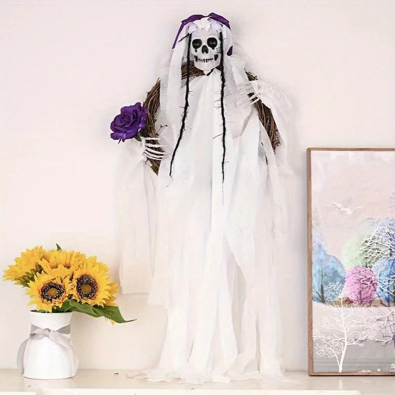 Halloween Rattan Ring Garland Ghost Bride Groom Hanging Pendant