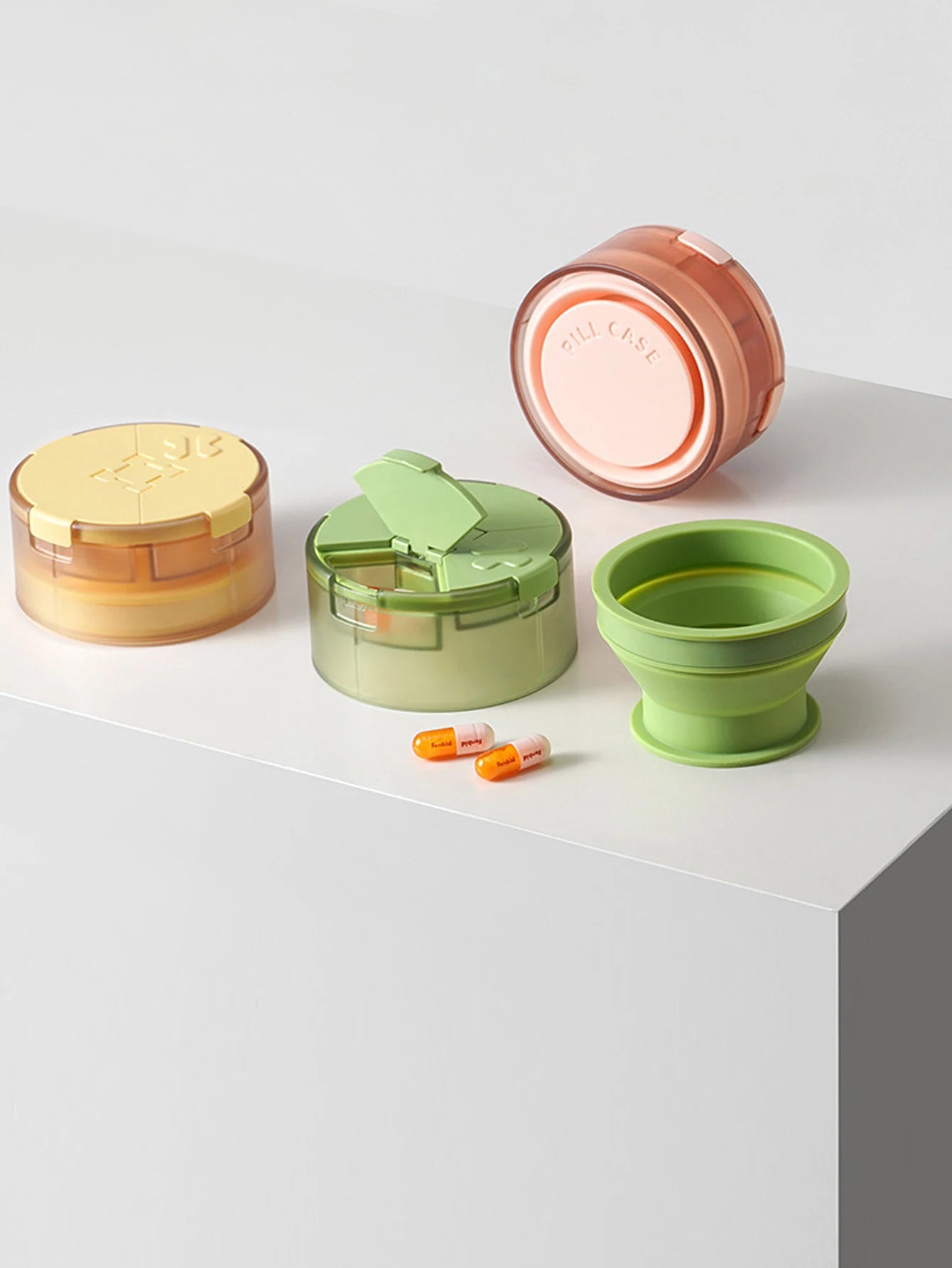 1Pcs 2-in-1 Medicine Box Water Cup Portable Slicing Travel Storage Medicine Box Four Compartment Pill Box Peaceful Pleasures Health and Wellness