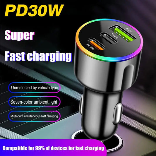 60W Dual USB-C & USB-A Car Charger | PD Fast Charging Adapter Car Charger Adapter Peaceful Pleasures Health and Wellness Default Title
