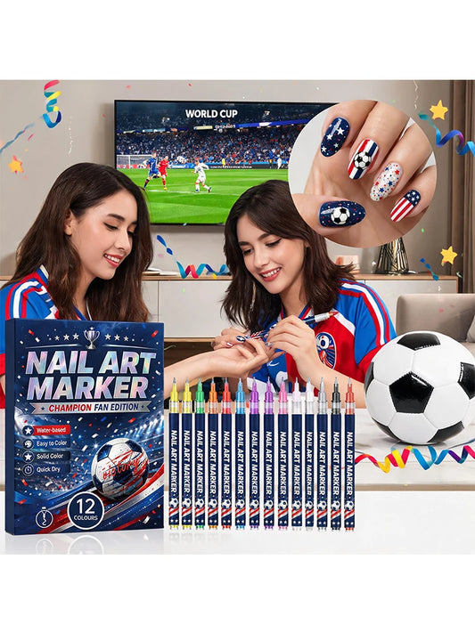 12-Piece Football Fan Nail Art Pens | Quick-Dry Liner Set Nail Art Pen Set Peaceful Pleasures Health and Wellness