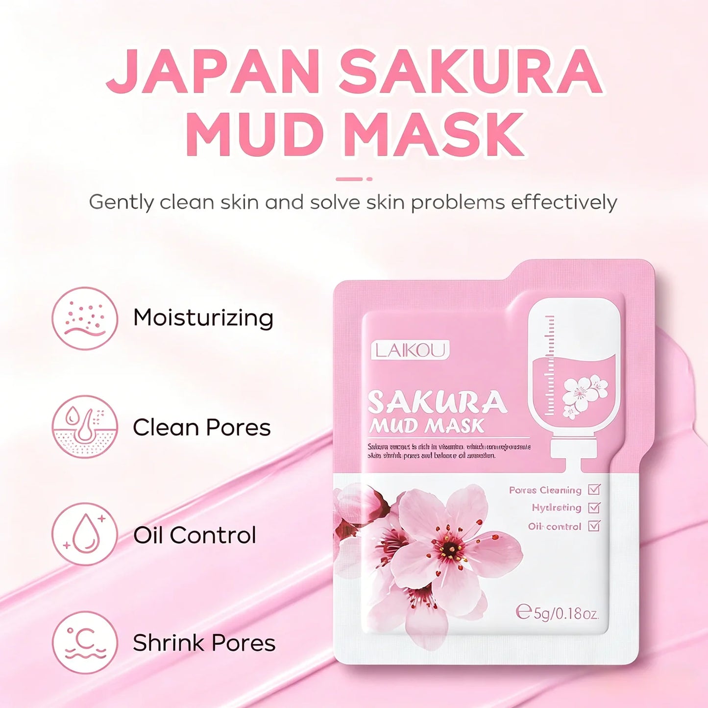 LAIKOU Sakura Clay Mud Mask – Hydrating & Oil Balancing 5g