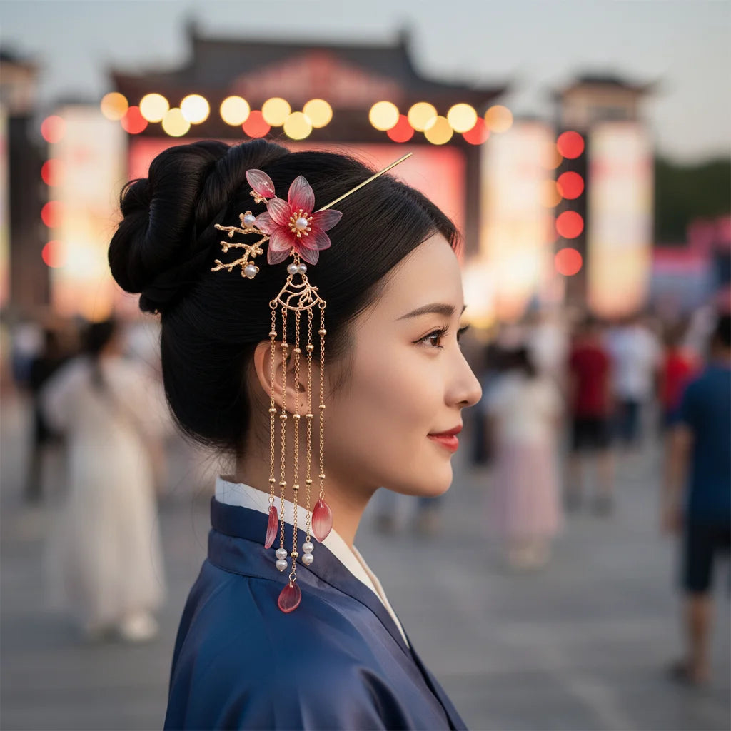 Retro Style Hairpin For Hanfu Floral Tassel Hair Accessories for Women All Match Peaceful Pleasures Health and Wellness