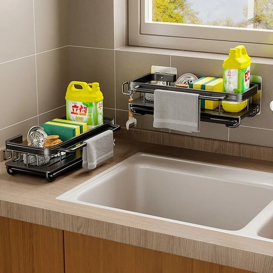No-Drill Adhesive Kitchen Sponge & Organizer Rack | Aluminum Kitchen Sink Organizer Peaceful Pleasures Health and Wellness