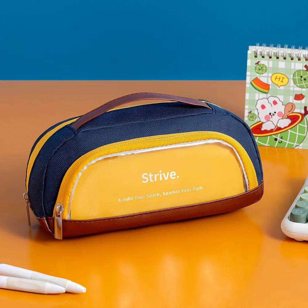 Large Capacity Boys' Contrasting Pencil Case Simple Vertical Portable