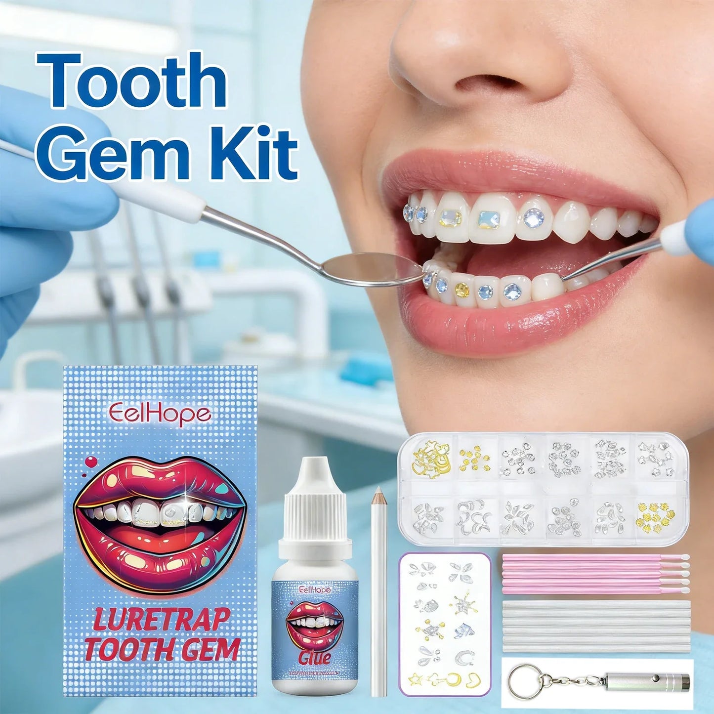 DIY Tooth Gems Kit – 120 Crystal Teeth Jewels + UV Glue