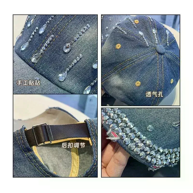 Rhinestone Bling Denim Baseball Cap – Women's Adjustable Hat