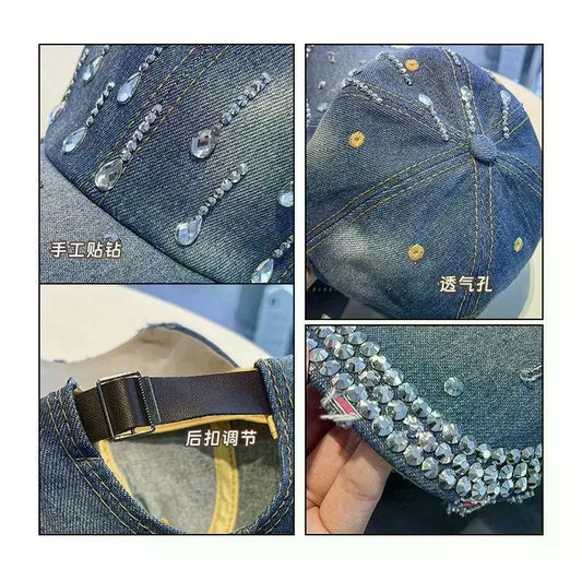 Rhinestone Bling Denim Baseball Cap – Women's Adjustable Hat Rhinestone Baseball Cap Oasis Select