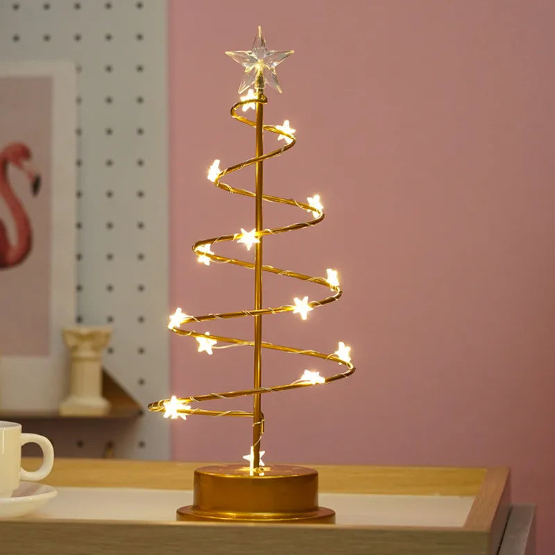 Led Desk Table Lamp Christmas Tree Spiral Crystal Light Xmas Glass Ball Decoration For Home Xmas Accessories Holiday Lighting Peaceful Pleasures Health and Wellness Warm Color- Star