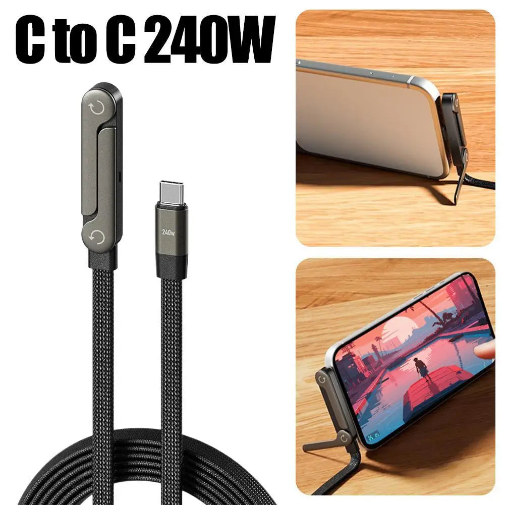 240W USB-C Fast Charging Cable with Foldable Phone Stand