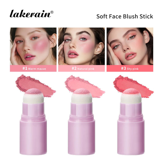 Lakerain Soft Face Blush Stick Girl Korean Style Brightening Dual-Use For Lip And Cheek Waterproof Cheek Blush Sponge Brush Head Peaceful Pleasures Health and Wellness