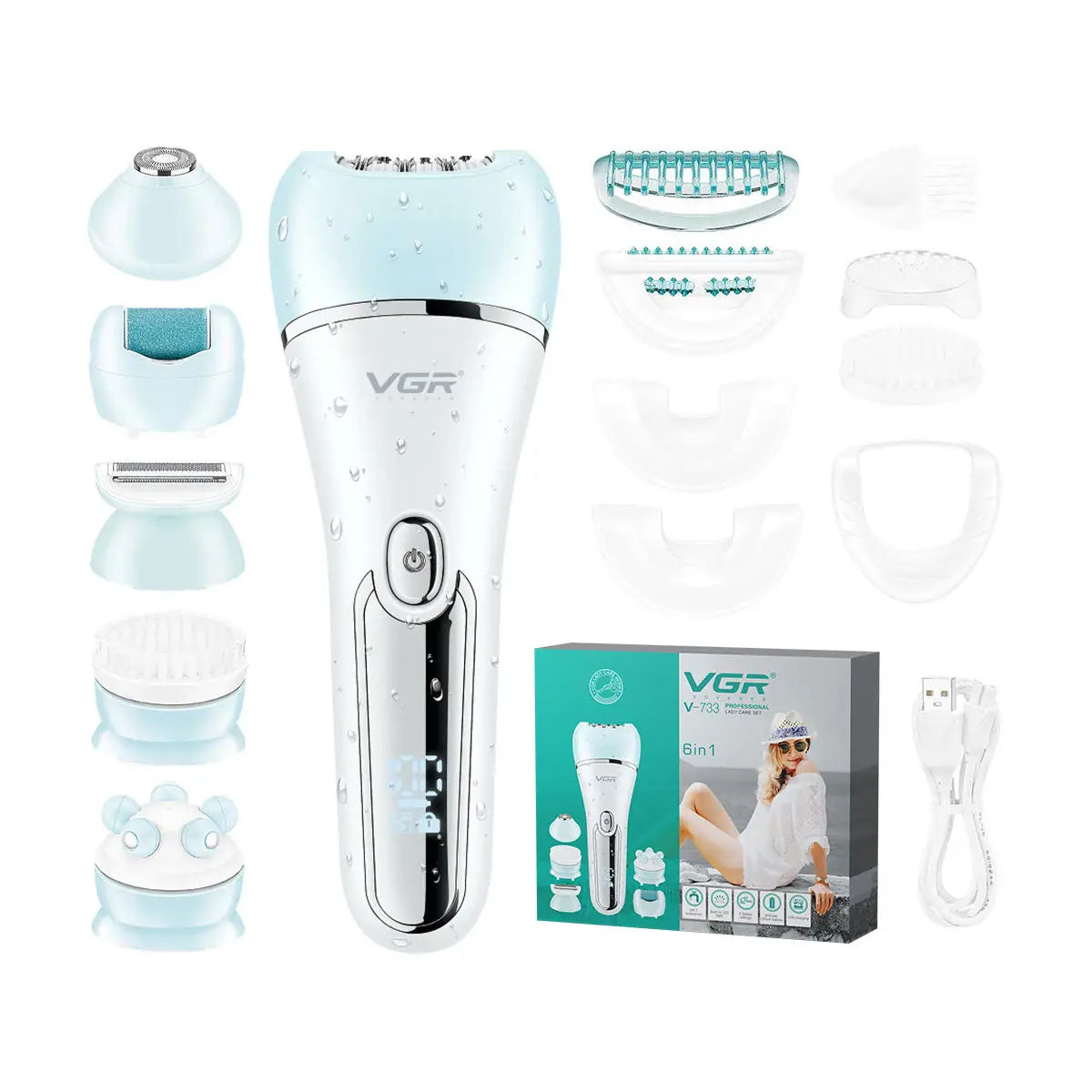 VGR 733 Epilator for Women Hair Remover Electric Epilator Leg Body Bikini Lady Shaver Facial Underarms Hair Removal Tool Peaceful Pleasures Health and Wellness V-733 blue usb