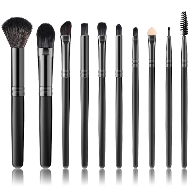 RUNTOIN 10pc Soft Makeup Brush Set – Foundation, Kabuki & More Makeup Brush Set Peaceful Pleasures Health and Wellness GS-10PCS-BK