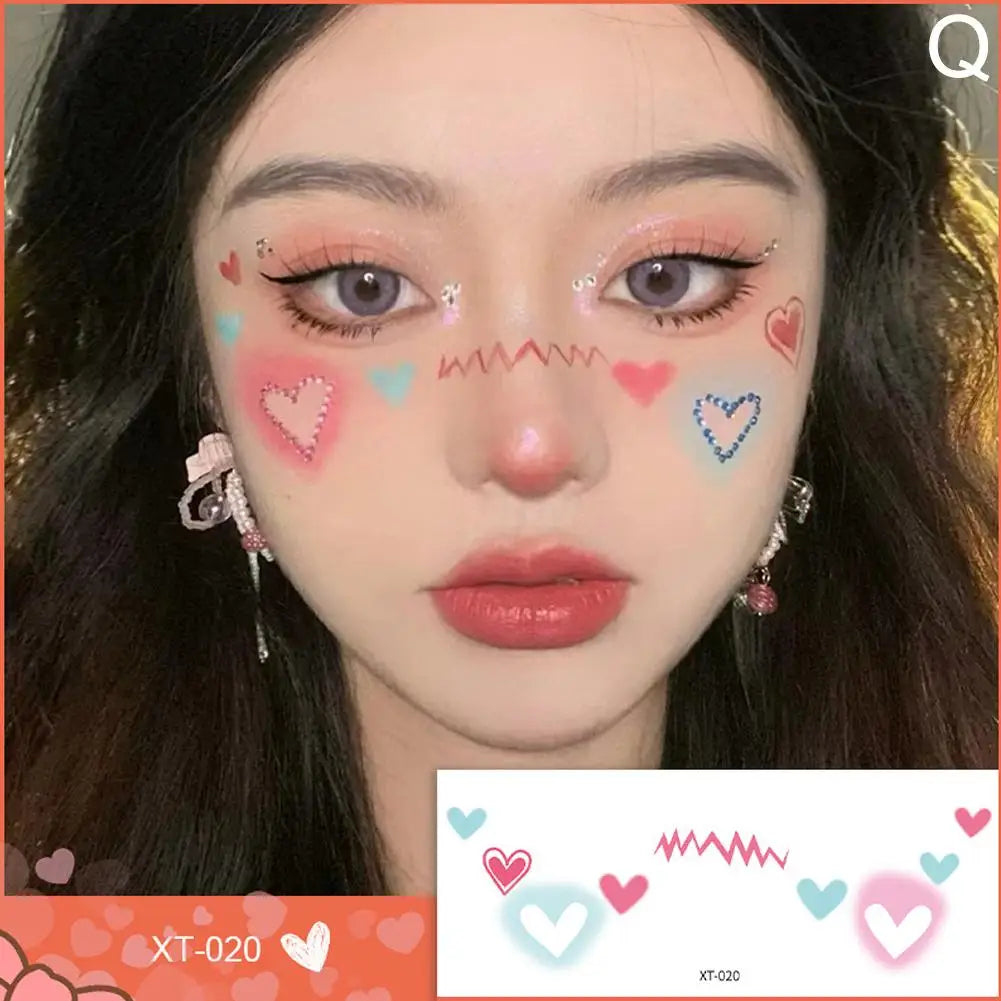 Love Heart Face Temporary Tattoos – Waterproof Party Stickers