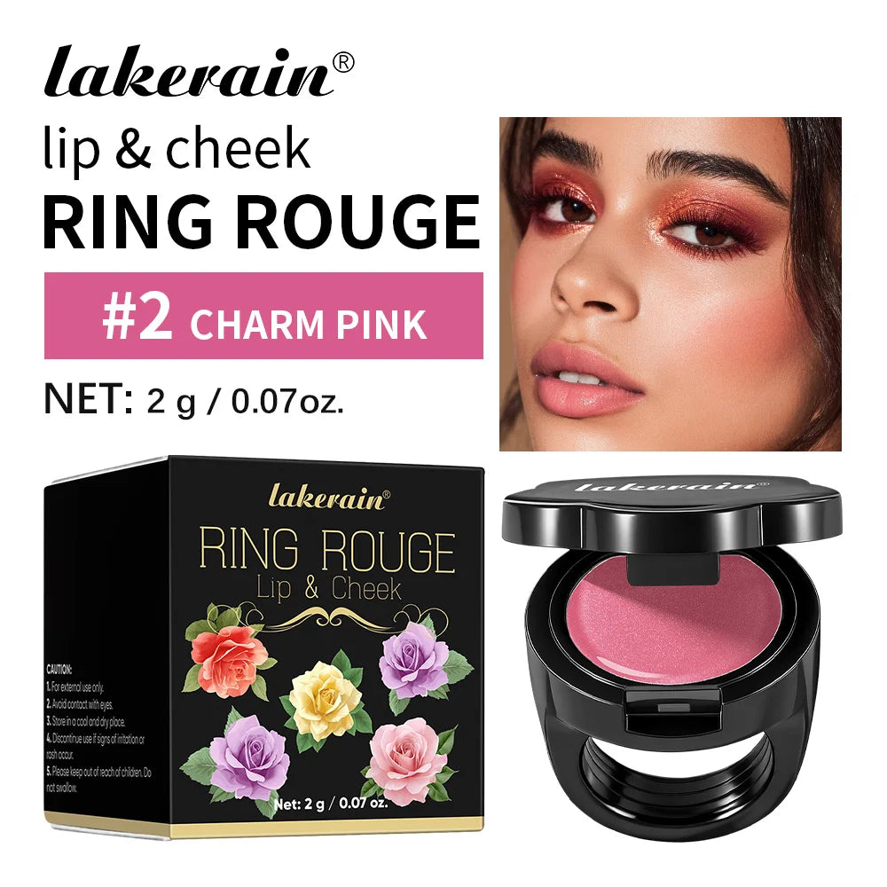 Lakerain Ring Rouge Lipstick Long Lasting Moisturizing Shining Lips Cheeks Dual-use Anti wrinkle Nourishment Ring Style Lipstick Peaceful Pleasures Health and Wellness Charm Pink