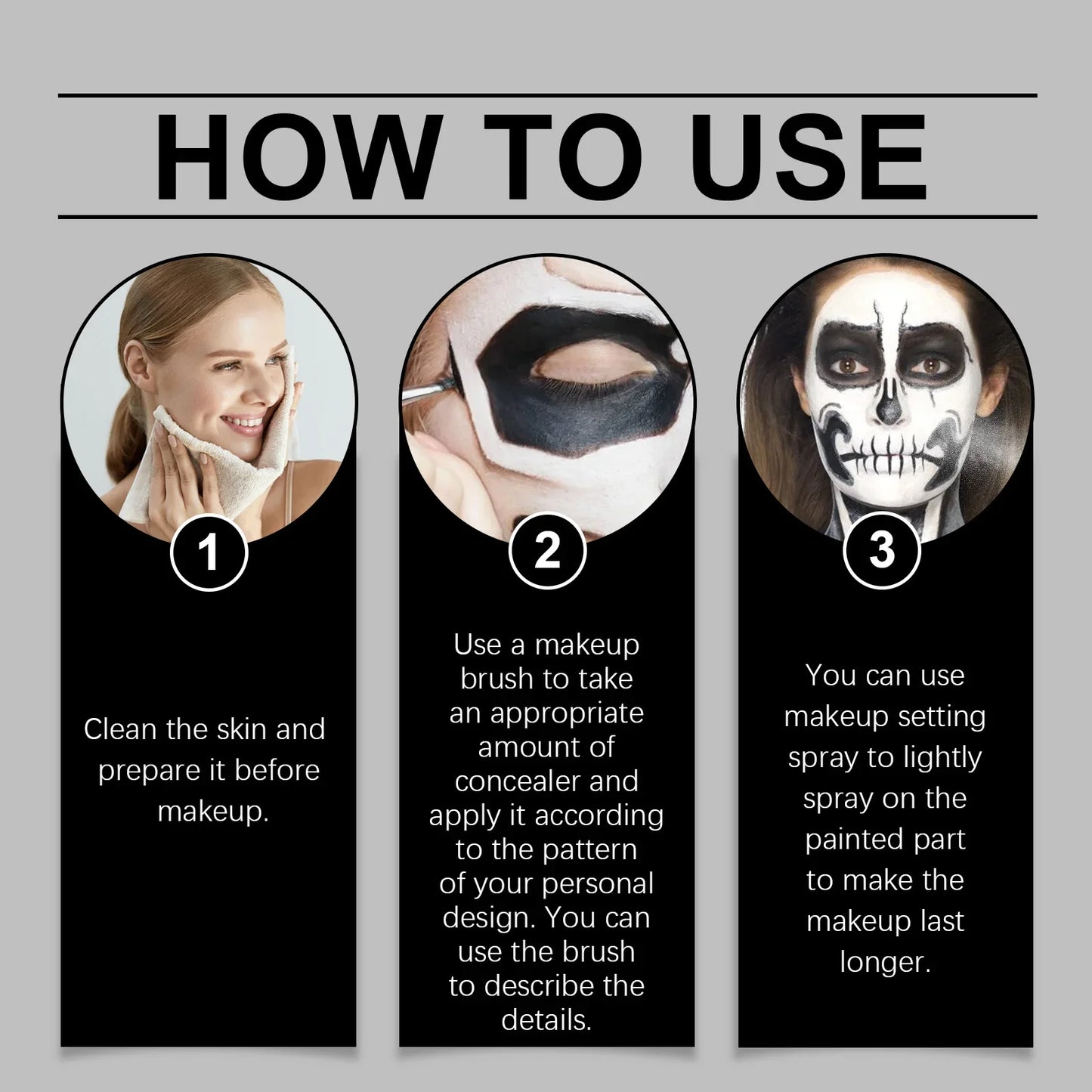 Halloween Face & Body Paint White & Black Special FX Cosplay Kit