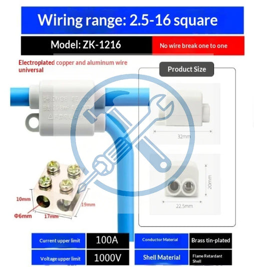T-Type Wire Splitter Terminal Block 1-In 2-Out | No Cut 1–16mm² Wire Terminal Block Peaceful Pleasures Health and Wellness