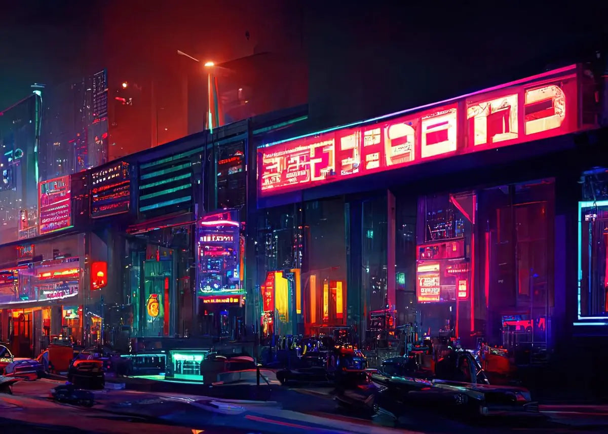 Cyberpunk Neon City Poster Fantasy Collection Wall Art for Passionate Decor Enthusiasts Peaceful Pleasures Health and Wellness