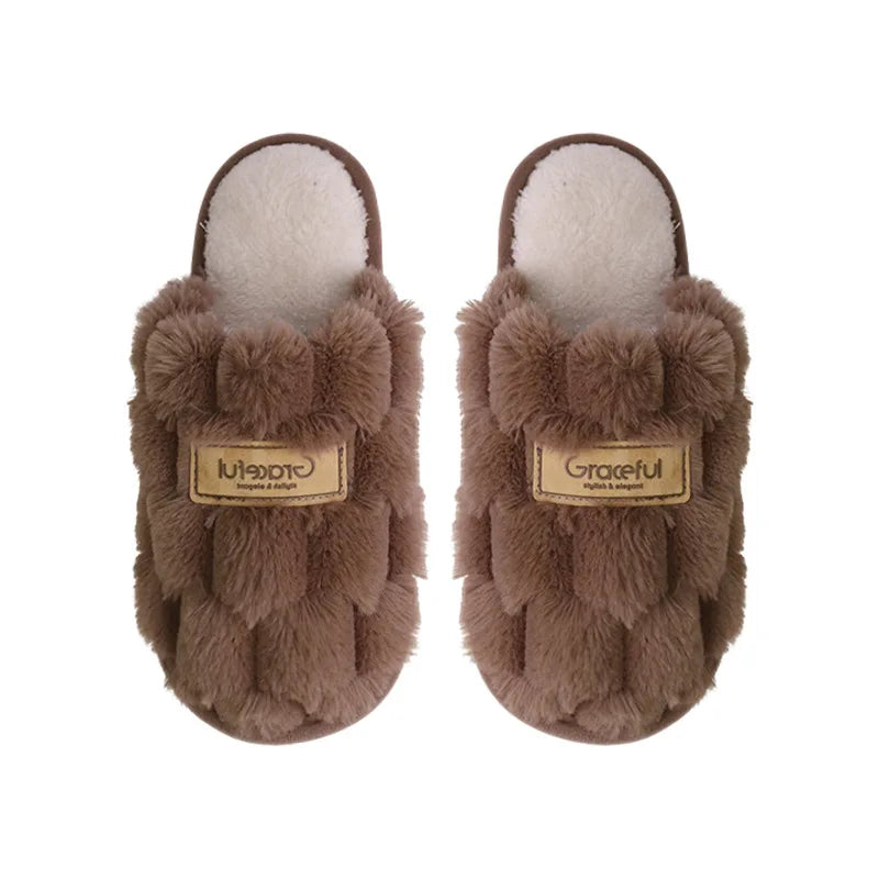 Women's Winter Fur Slippers – Non-Slip Soft Indoor House Shoes