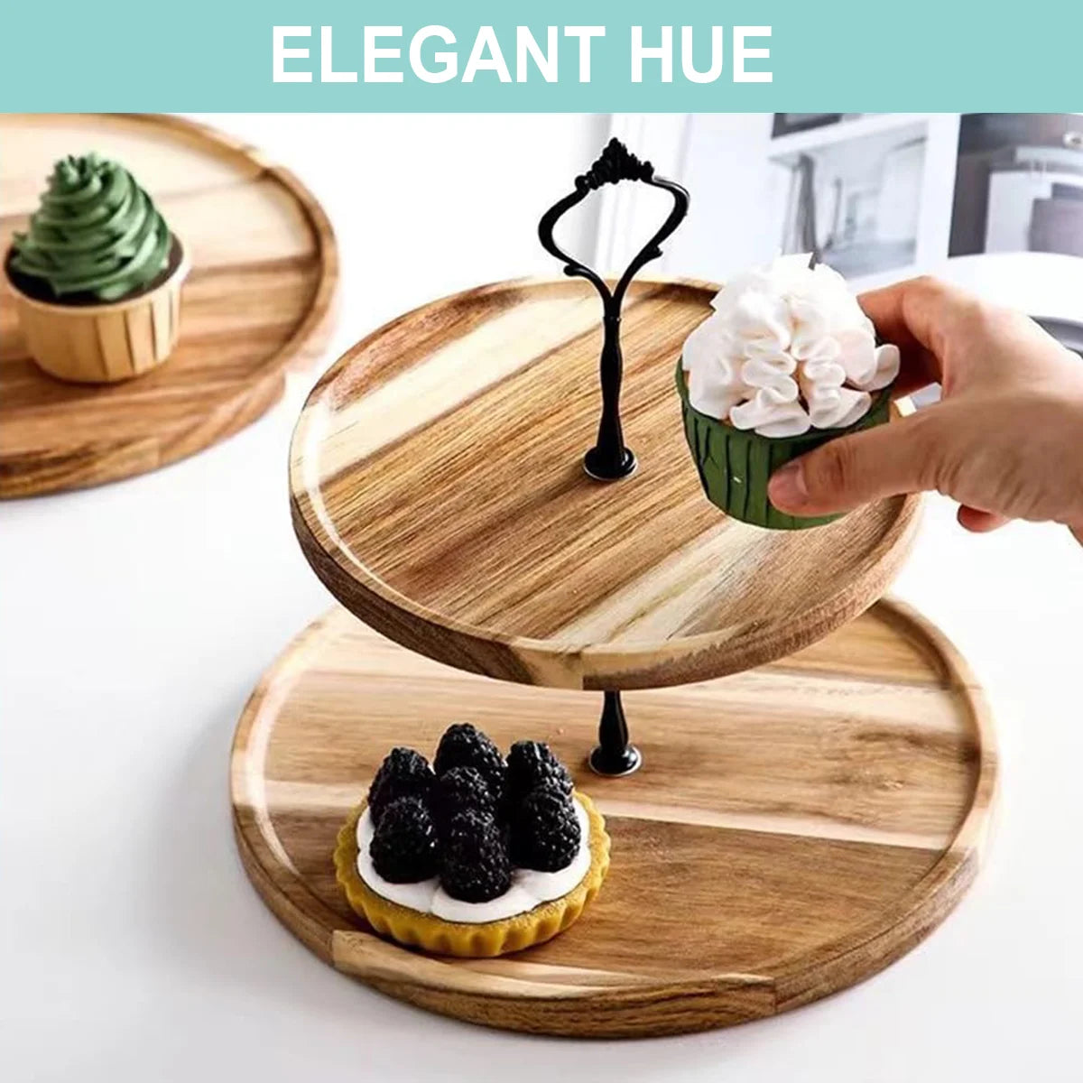 Premium Wooden Cupcake Stand with 2 Tier Serving Tray, Perfect Rustic Dessert Display Stands for Wedding, Birthday, Tea Party Peaceful Pleasures Health and Wellness