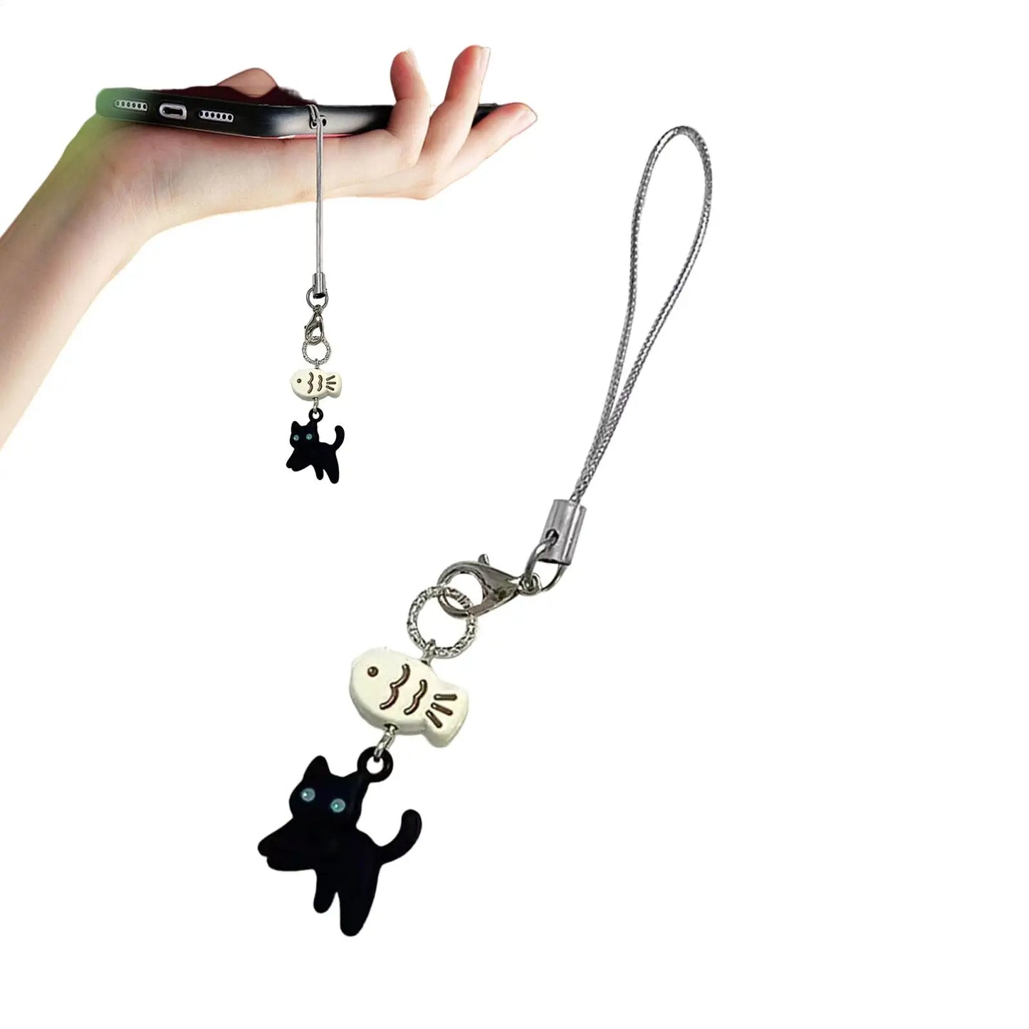 Kawaii Black Cat Phone Charm Pendant | Anime Keychain