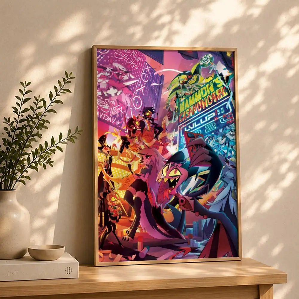 Animation H-Hazbin HotelS Poster HD Self Adhesive Waterproof Wall Art Ideal for Home Office Dorm Bedroom Great Gift Peaceful Pleasures Health and Wellness White2 40X50cmNoframe