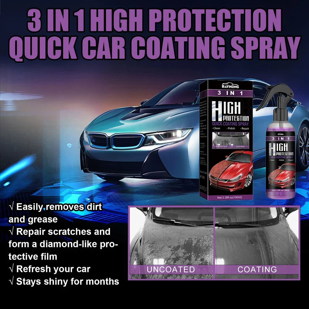 3In1 Quick Coating Spray 100ML High Protection Shine Armor Ceramic Car Wash Car Shield Coating Cleaning Nano Polishing Paint Wax Peaceful Pleasures Health and Wellness