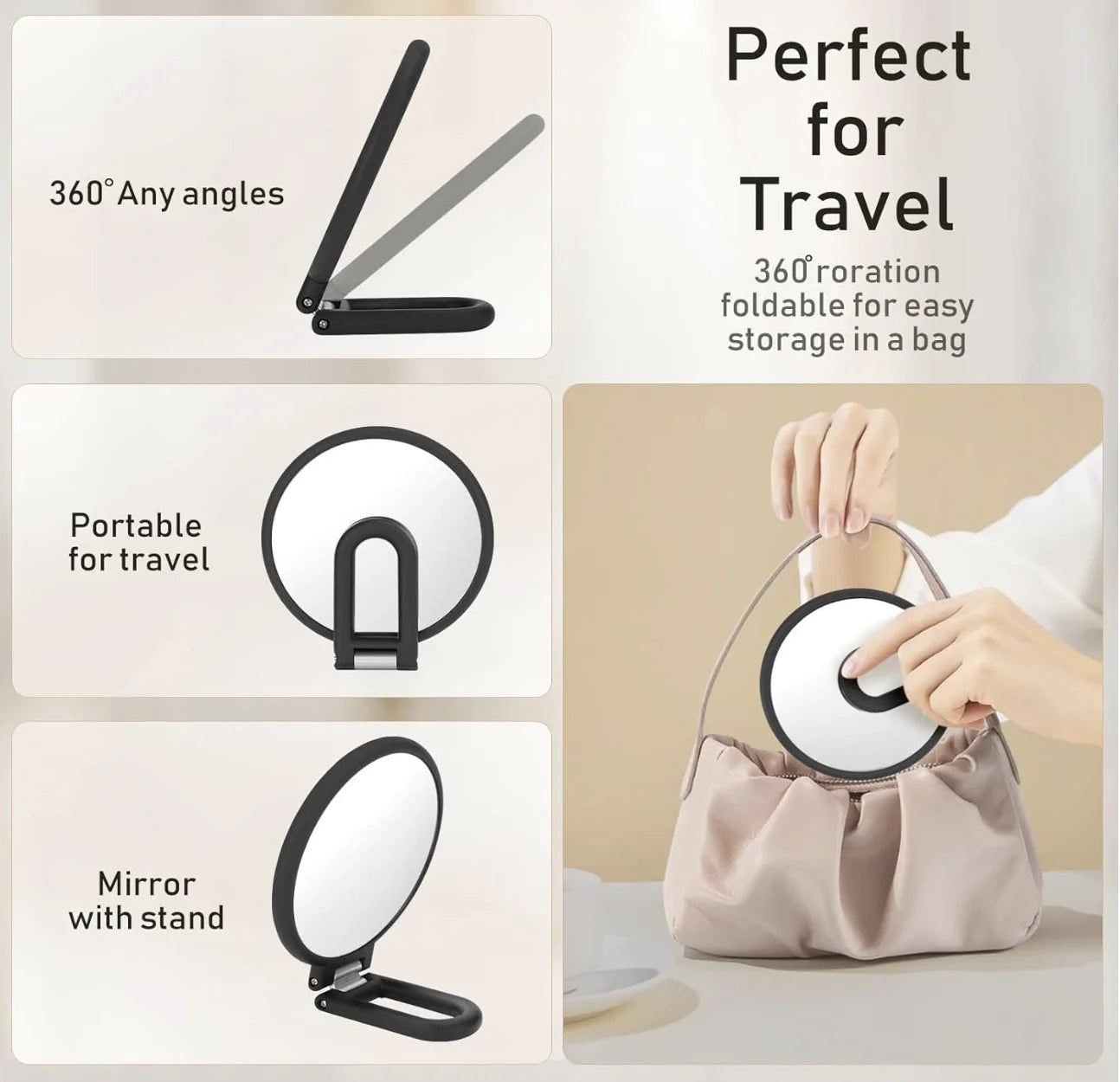 Magnifying Handheld Mirror Double Sided, 1X 15X Magnifying Handheld Mirror, Travel Folding Adjustable Swivel Base Dressing Table Peaceful Pleasures Health and Wellness