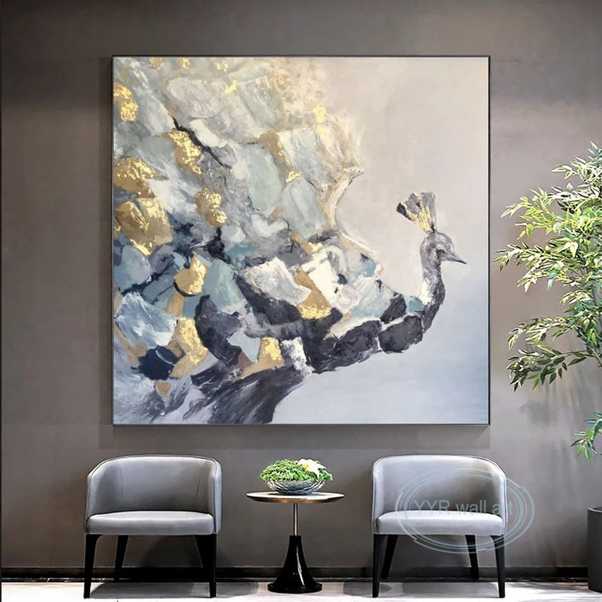 Handmade Animal Oil Painting Abstract Beautiful Peacock Canvas Decoration Hanging Poster Living Room Bedroom Restaurant Porch Peaceful Pleasures Health and Wellness