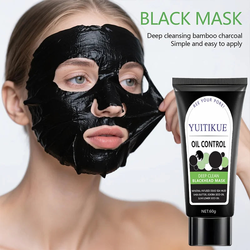 YUITIKUE Blackhead Mask 60g - Bamboo Charcoal & Dead Sea Mud, Deep Cleanse Pores, Oil Control, Peel-off Black Mask, Easy to Use Peaceful Pleasures Health and Wellness