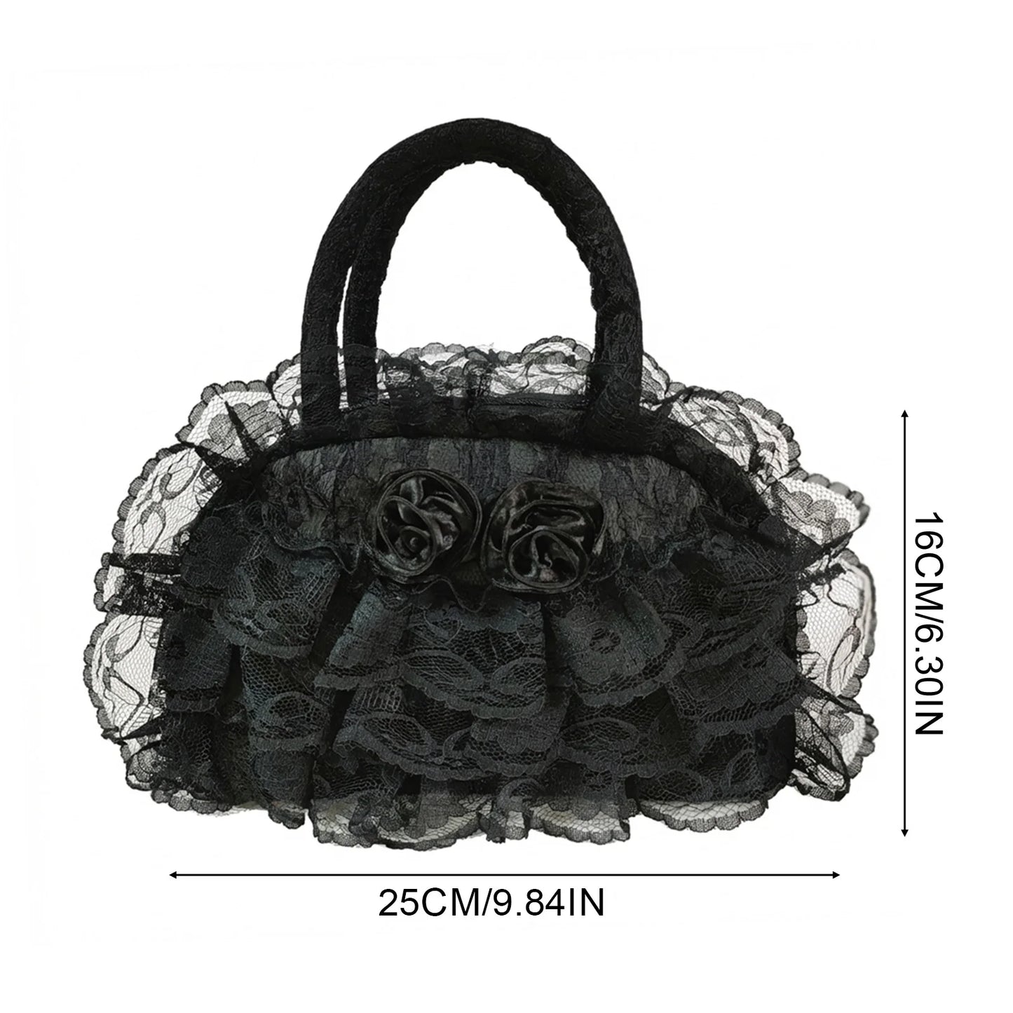Women Retro Style Handbag With Lace Ruffled Trim For Daily Travle Peaceful Pleasures Health and Wellness