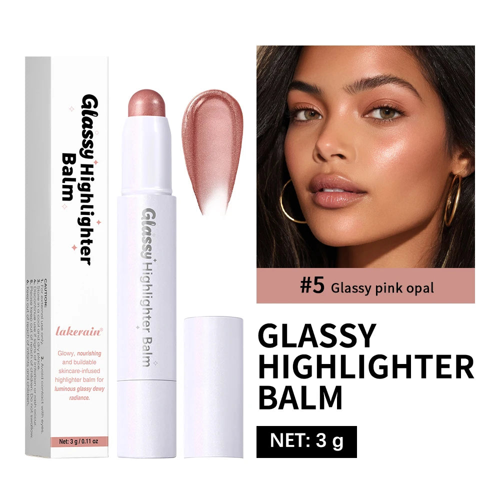 Bio- Glassy Highlighter Balm Nourishing Buildable Long Lasting Non Sticky Multipurpose Stick For Eye Cheek Lips Body Cosmetics Peaceful Pleasures Health and Wellness 5Pink Opal