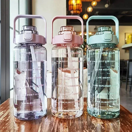 2L Water Bottle with Straw & Time Marker | BPA-Free Sport Jug Sport Water Bottle Peaceful Pleasures Health and Wellness