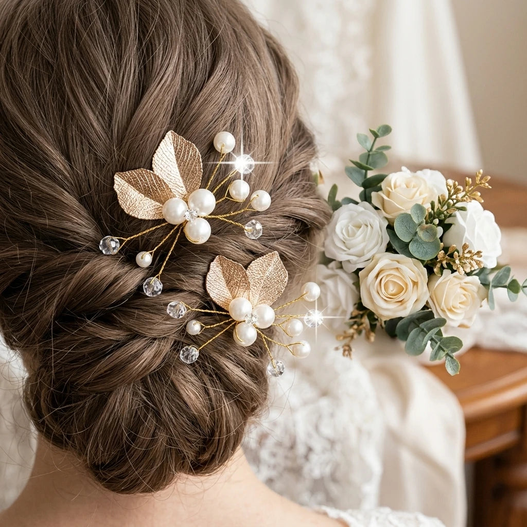 Bridal Hair Accessories Set Gold-Leaf Design for Wedding Dress Decoration Peaceful Pleasures Health and Wellness