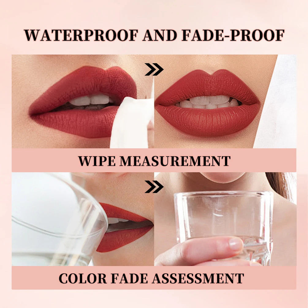 QIBEST Matte Liquid Lipstick Lasting Velvet Nude Lip Gloss Non-stick Cup Waterproof Purple Red Lip Glaze Tint Cosmetic For Women Peaceful Pleasures Health and Wellness