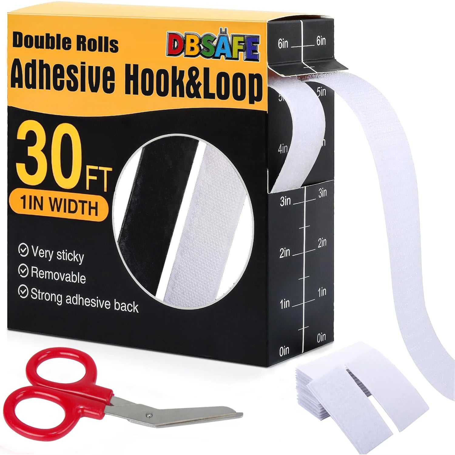 DBsafe 30Ft x 1 Inch Hook and Loop Strips with Adhesive – 2 Rolls Heavy Duty Hook and Loop Tape with Backing for Home Office Peaceful Pleasures Health and Wellness