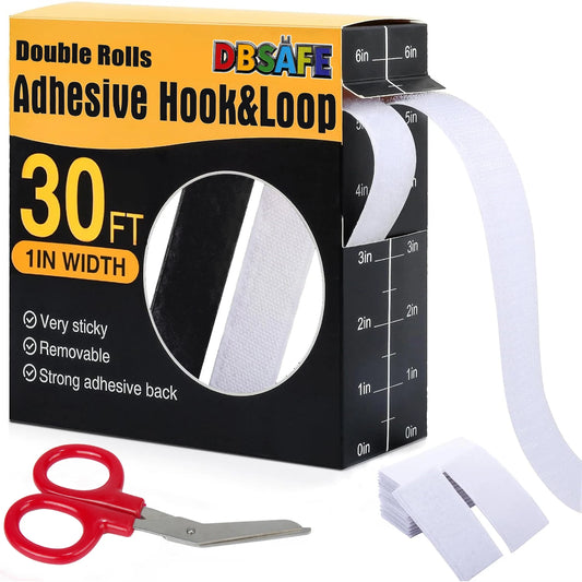 DBsafe 30Ft x 1 Inch Hook and Loop Strips with Adhesive – 2 Rolls Heavy Duty Hook and Loop Tape with Backing for Home Office Peaceful Pleasures Health and Wellness
