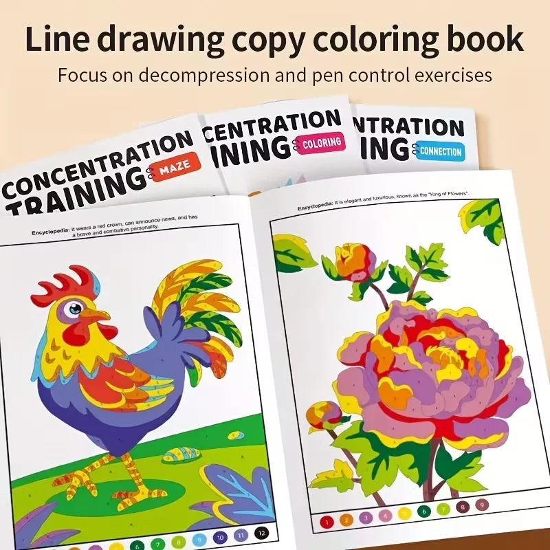 Concentration Training Coloring Book Kids Pattern Pages Stress Relief