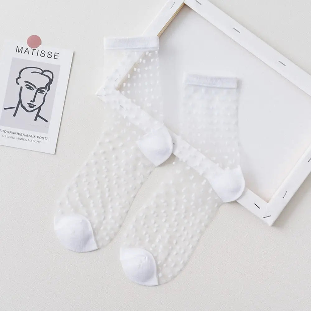 Women's Sheer Crystal Silk Ankle Socks | Ultrathin Lace Mesh