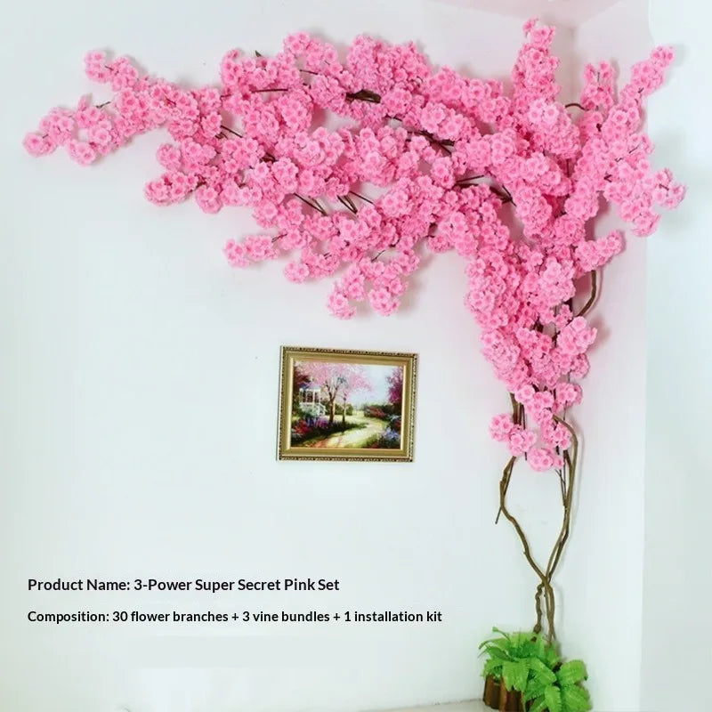 Artificial Cherry Blossom Tree Silk Flower Wall Vine Decor