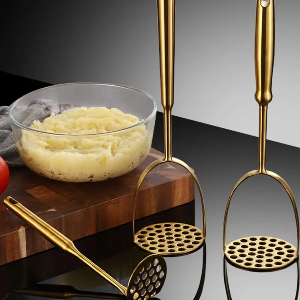 Gold Stainless Steel Potato Masher & Vegetable Press Tool