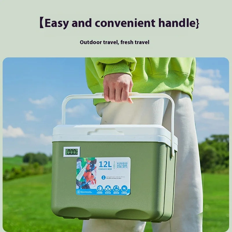 12L Outdoor Camping Night market stall Lunch Beer Cooler incubator with temperature display Portable Picnic retain freshness Box Peaceful Pleasures Health and Wellness