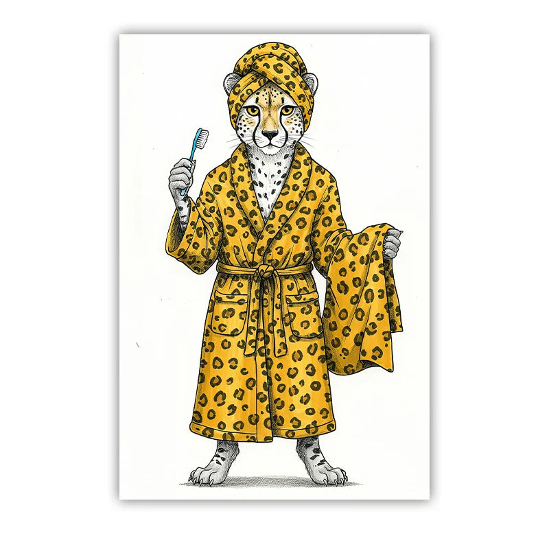 Animal Bathroom Wall Art, Nordic Funny Canvas Painting, Cute Bath Robe Animals Poster Print for Restroom Room Wall Decor Peaceful Pleasures Health and Wellness 04 50x70cm NoFrame China Mainland