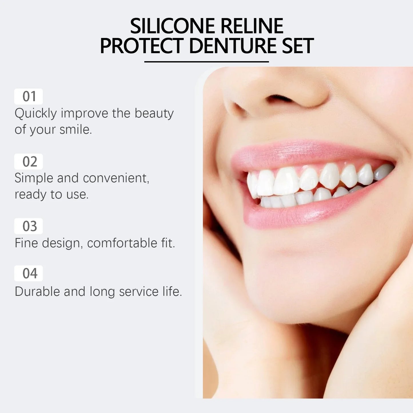 Snap-On Silicone Veneers – Adjustable Whitening Denture Kit